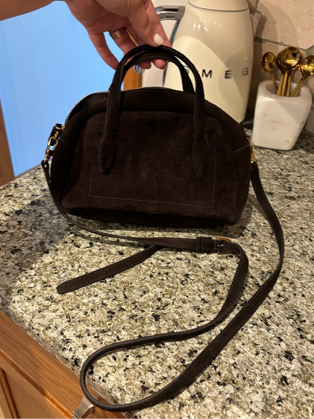 Madewell Dark Brown Suede Top-Handle Crossbody